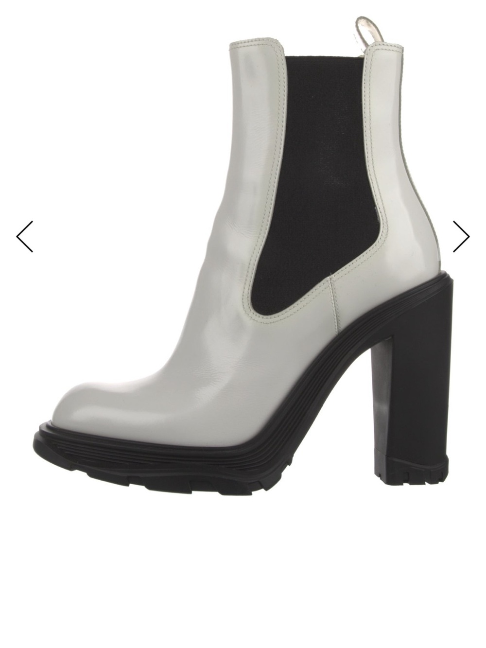 Alexander McQueen White Leather Chelsea Platform Ankle Boot with Black Elastic
